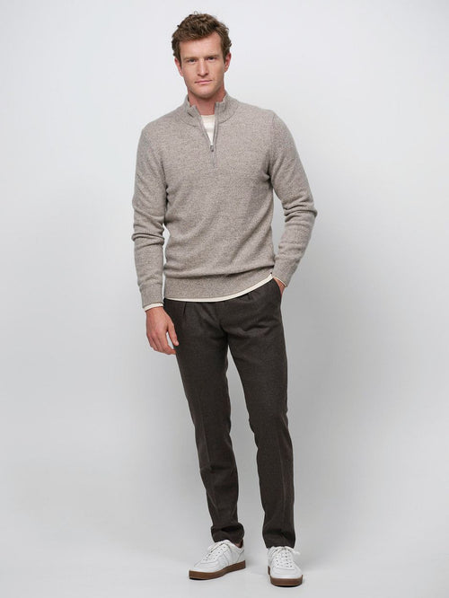 halve rits pullover wol blend sand
