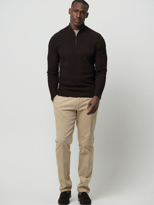 halve rits pullover structure bruin