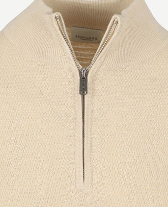 halve rits pullover structure beige