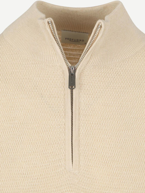halve rits pullover structure beige