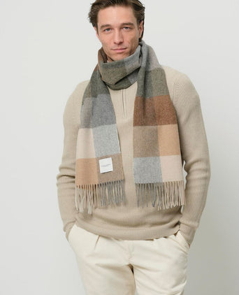 Profuomo sjaal wol ruiten bruin grijs beige