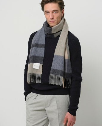 Sjaal wol colourblock blauw grijs beige