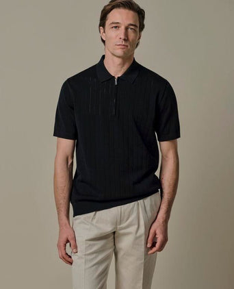 Knitted halve rits poloshirt dropneedle donkerblauw