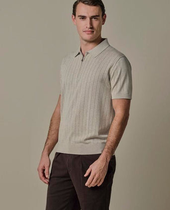 Knitted halve rits poloshirt dropneedle beige