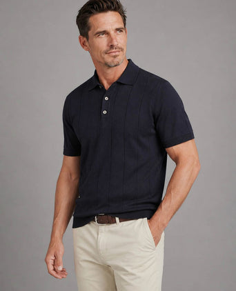 Poloshirt drop needle structure donkerblauw