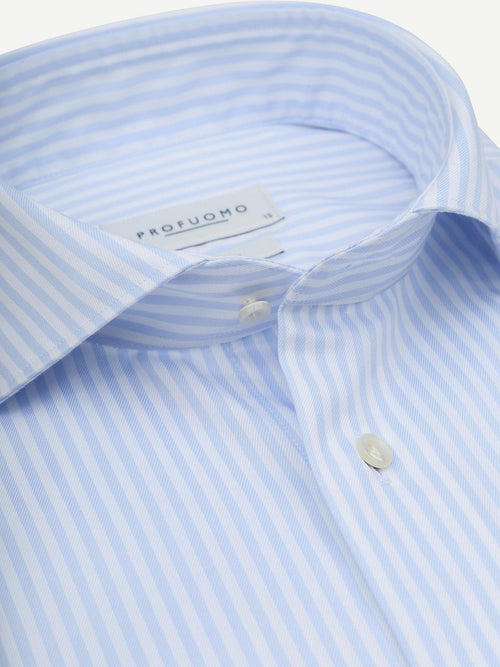 Twill overhemd strepen lichtblauw