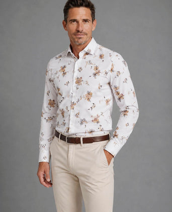 Twill overhemd bloem wit