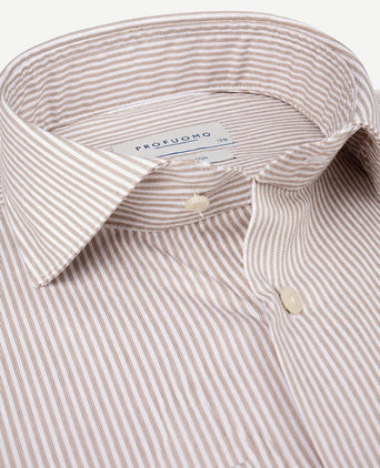Twill overhemd strepen beige