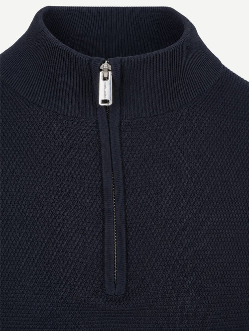 halve rits pullover structuur donkerblauw