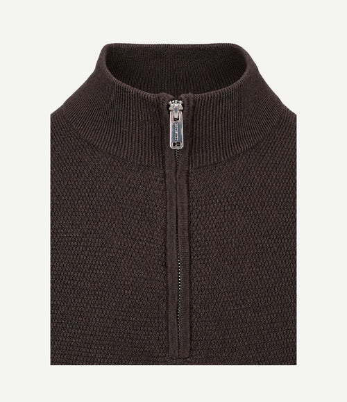 halve rits pullover structuur bruin