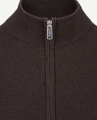 halve rits pullover structuur bruin