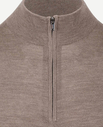 halve rits pullover merinowol bruin