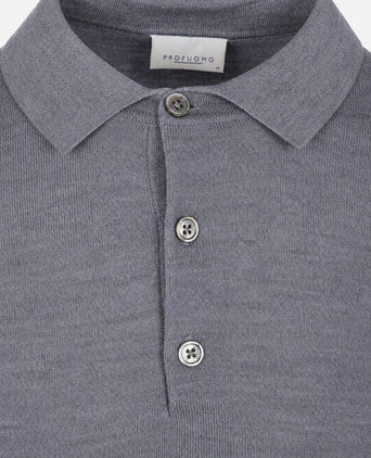 Longsleeve poloshirt merinowol grijs
