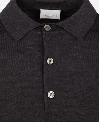 Longsleeve poloshirt merinowol donkerbruin