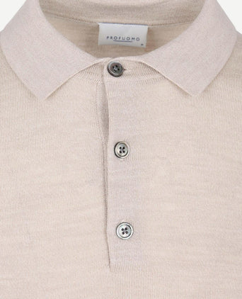 Longsleeve poloshirt merinowol beige