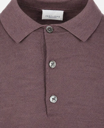 Longsleeve poloshirt merinowol aubergine
