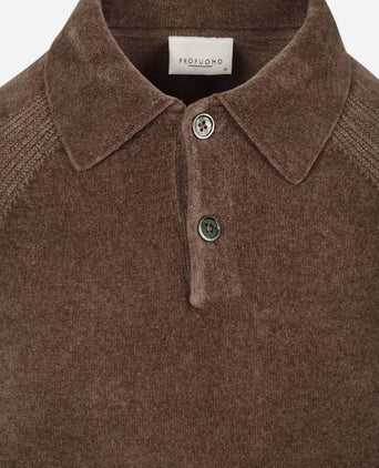 Longsleeve poloshirt chenille bruin
