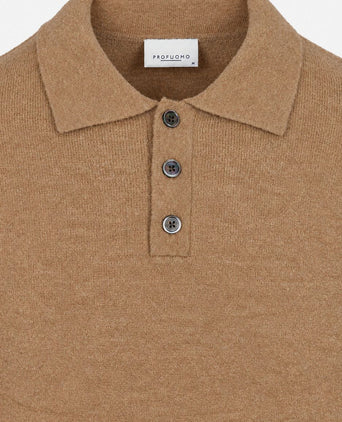 Longsleeve poloshirt boiled wool camel