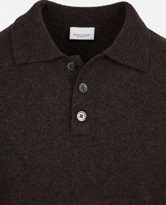 Longsleeve poloshirt boiled wool bruin
