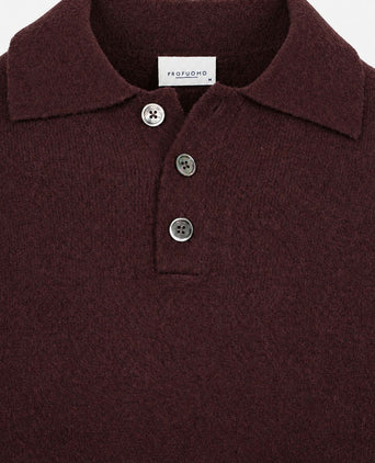 Longsleeve poloshirt boiled wool aubergine