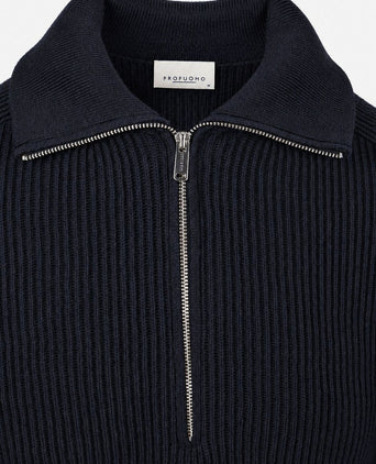halve rits pullover wool donkerblauw