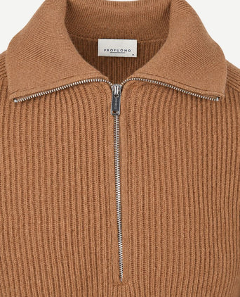 halve rits pullover wool cognac