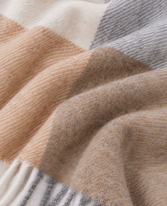Sjaal lamswol ruiten blauw grijs beige