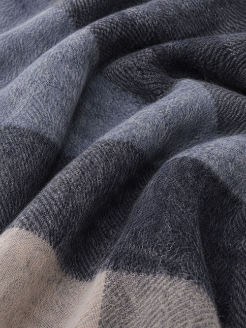 Sjaal lamswol ruiten blauw beige