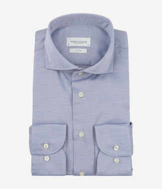 Profuomo basketweave overhemd blauw | Slim-fit Profuomo basketweave overhemd blauw | Slim-fit