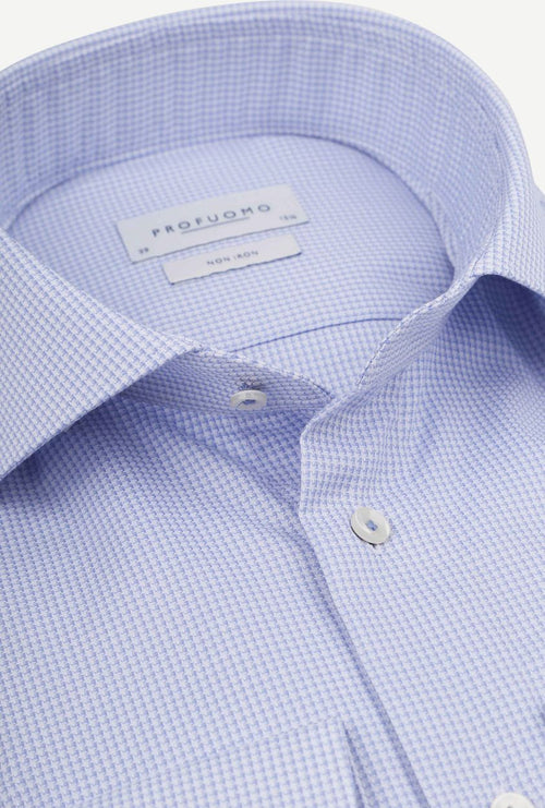 Profuomo dobby overhemd pied de poule lichtblauw