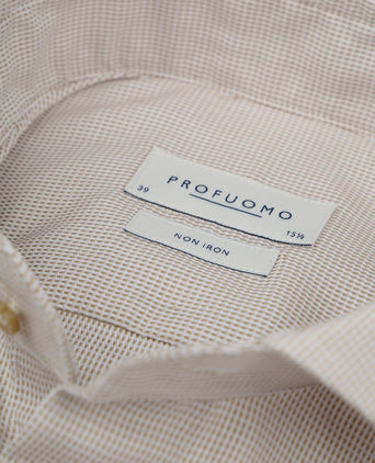 Profuomo dobby overhemd print beige | Slim-fit