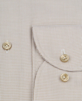 Profuomo dobby overhemd print beige | Slim-fit