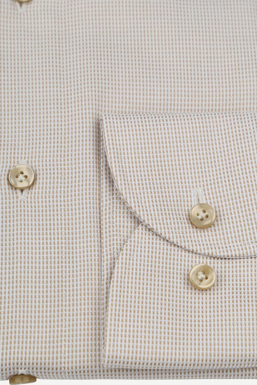 Profuomo dobby overhemd print beige | Slim-fit