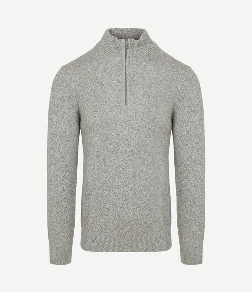 halve rits pullover lamswol melange grijs