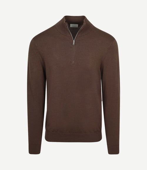halve rits pullover luxury basic bruin