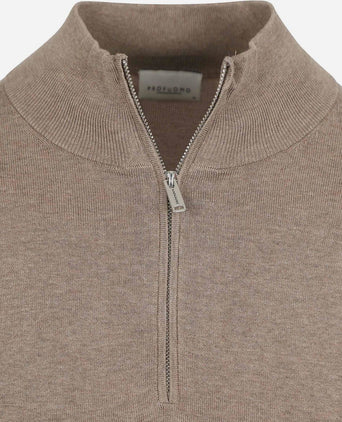 Profuomo halve rits pullover luxury basic taupe