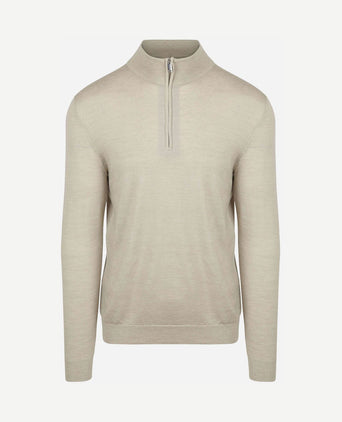 halve rits pullover merinowol beige