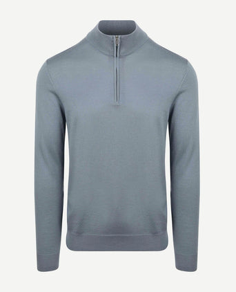 halve rits pullover merinowol blauw