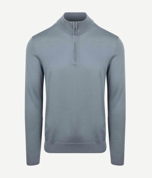 halve rits pullover merinowol blauw