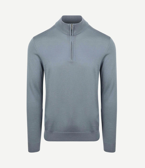 halve rits pullover merinowol blauw