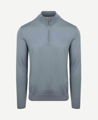 halve rits pullover merinowol blauw