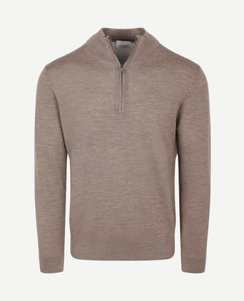 halve rits pullover merinowol bruin