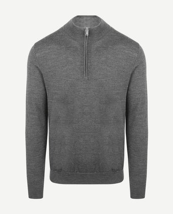 halve rits pullover merinowol grijs