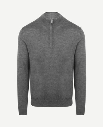 halve rits pullover merinowol grijs