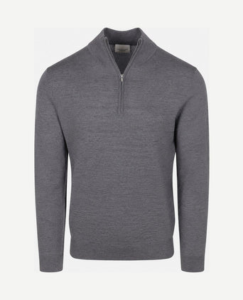 halve rits pullover merinowol grijs