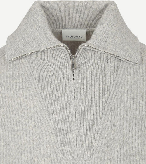 Profuomo halve rits pullover merinowol melange grijs