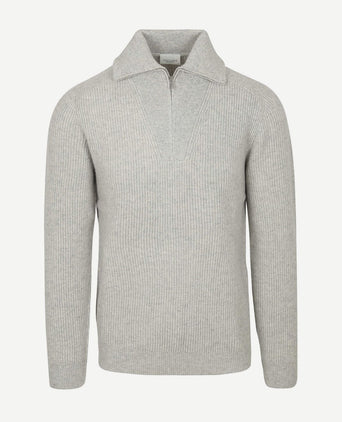 halve rits pullover merinowol melange grijs