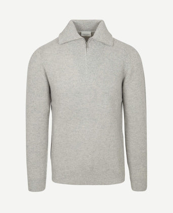 halve rits pullover merinowol melange grijs