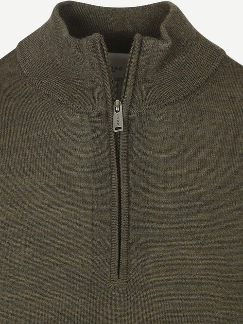 halve rits pullover merinowol olijfgroen