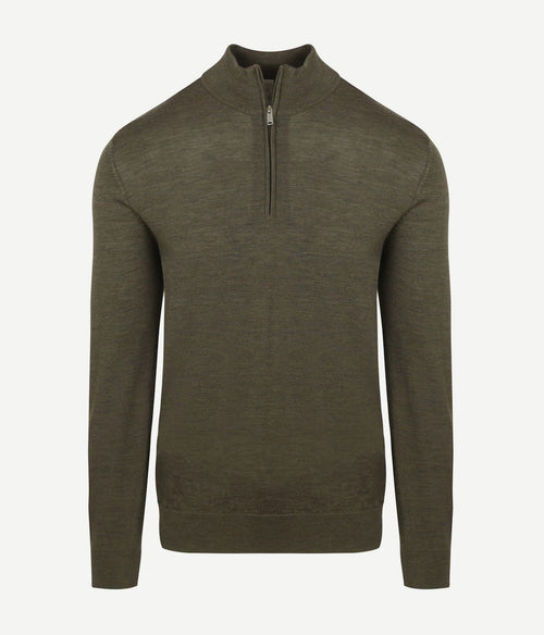 halve rits pullover merinowol olijfgroen